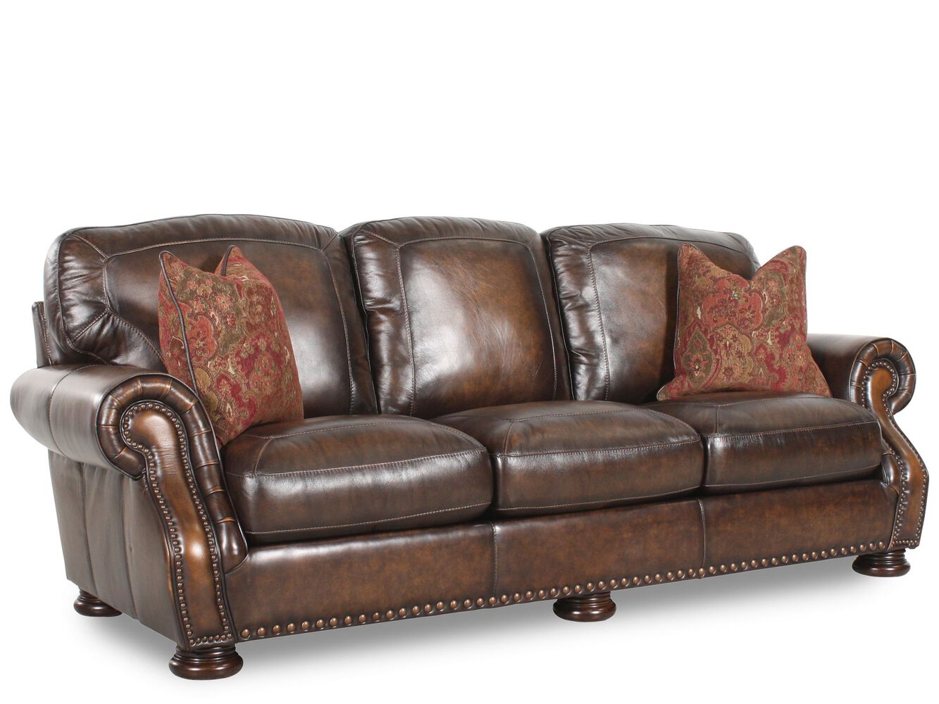 NailheadAccented Leather 97" Sofa in Brown Mathis